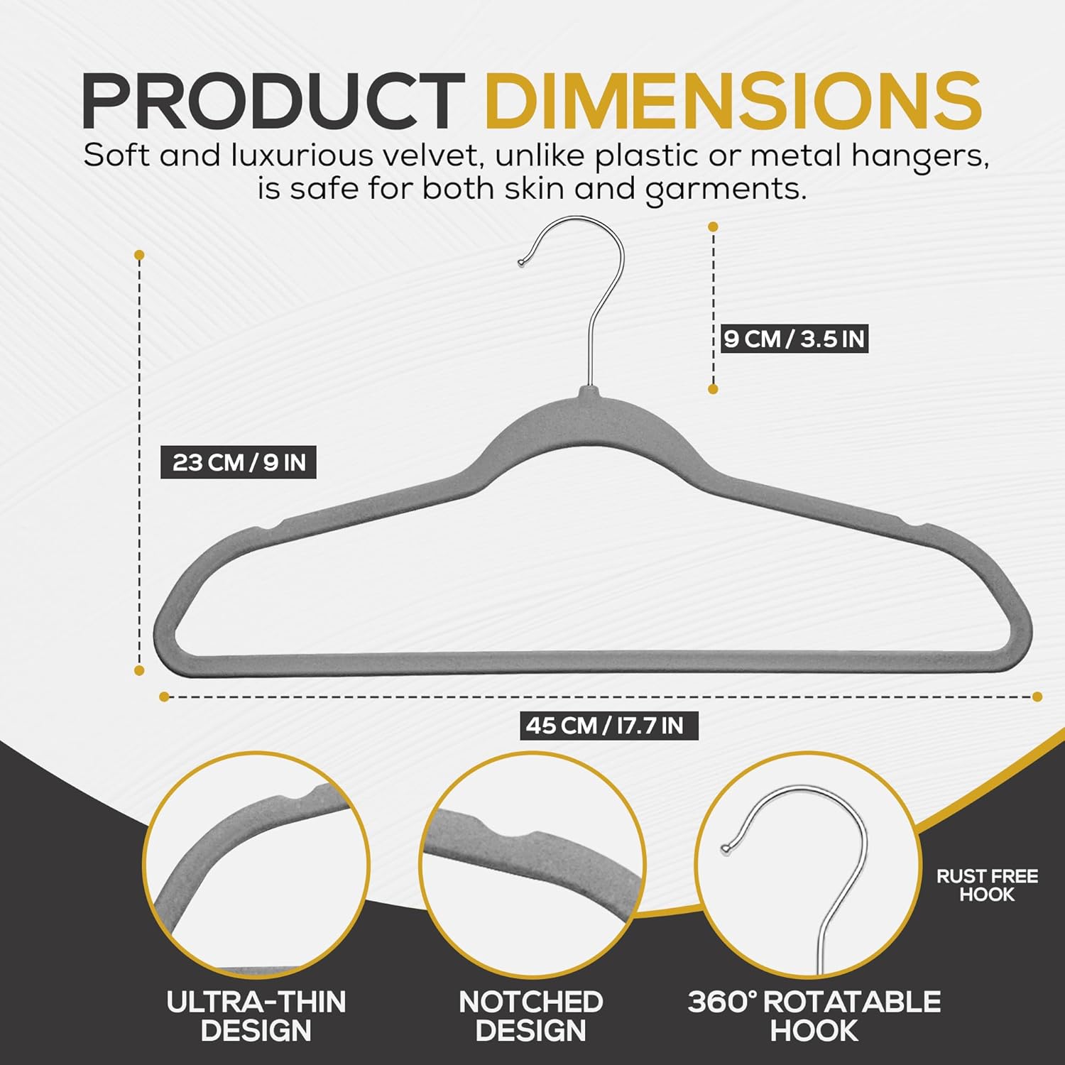 Techzoo Premium Velvet Hangers - 50 Pack Ultra Thin Non-Slip Adult Suit Hangers | Space-Saving Gray Design