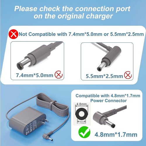 Dyson Replacement Vacuum Charger - Compatible with V10, V11, V12, V15, SV12, SV14, SV16, SV20, SV22 Models