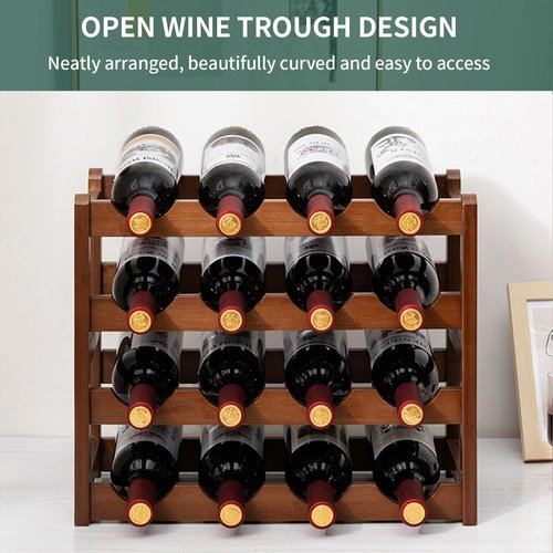 Glsety 16 Bottle Wooden Wine Rack,4 Tier Free Standing Wine Storage Holder,Retro Minimalist Style Home Decorations Wine Display Shelves for Cabinet,Cupboard,Countertop