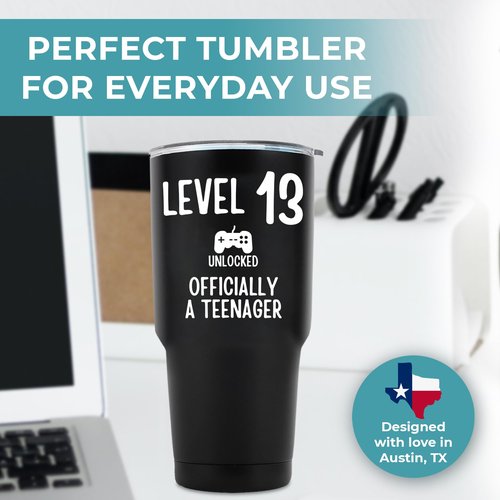 13th Birthday Tumbler 30oz, Best 13-Year-Old Boy Gift Ideas, Perfect Birthday Gifts For Teen Boys Trendy, Unique Memorable Keepsake for Him, Officially a Teenager Presents for Birthdays, Gift Ready