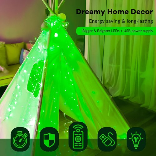 HXWEIYE 300LED Fairy Curtain Lights - 9.8x9.8Ft USB Plug-In with Remote | 8 Modes for Indoor Decor, Green