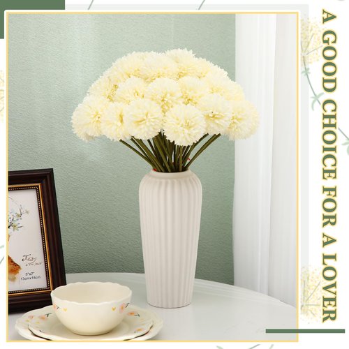 Tigeen 100 Pcs Artificial Flowers Chrysanthemum Ball Fake Flowers Lifelike Artificial Chrysanthemum Ball for DIY Wedding Bouquets Bridal Shower Table Centerpieces Home Kitchen Garden (White)