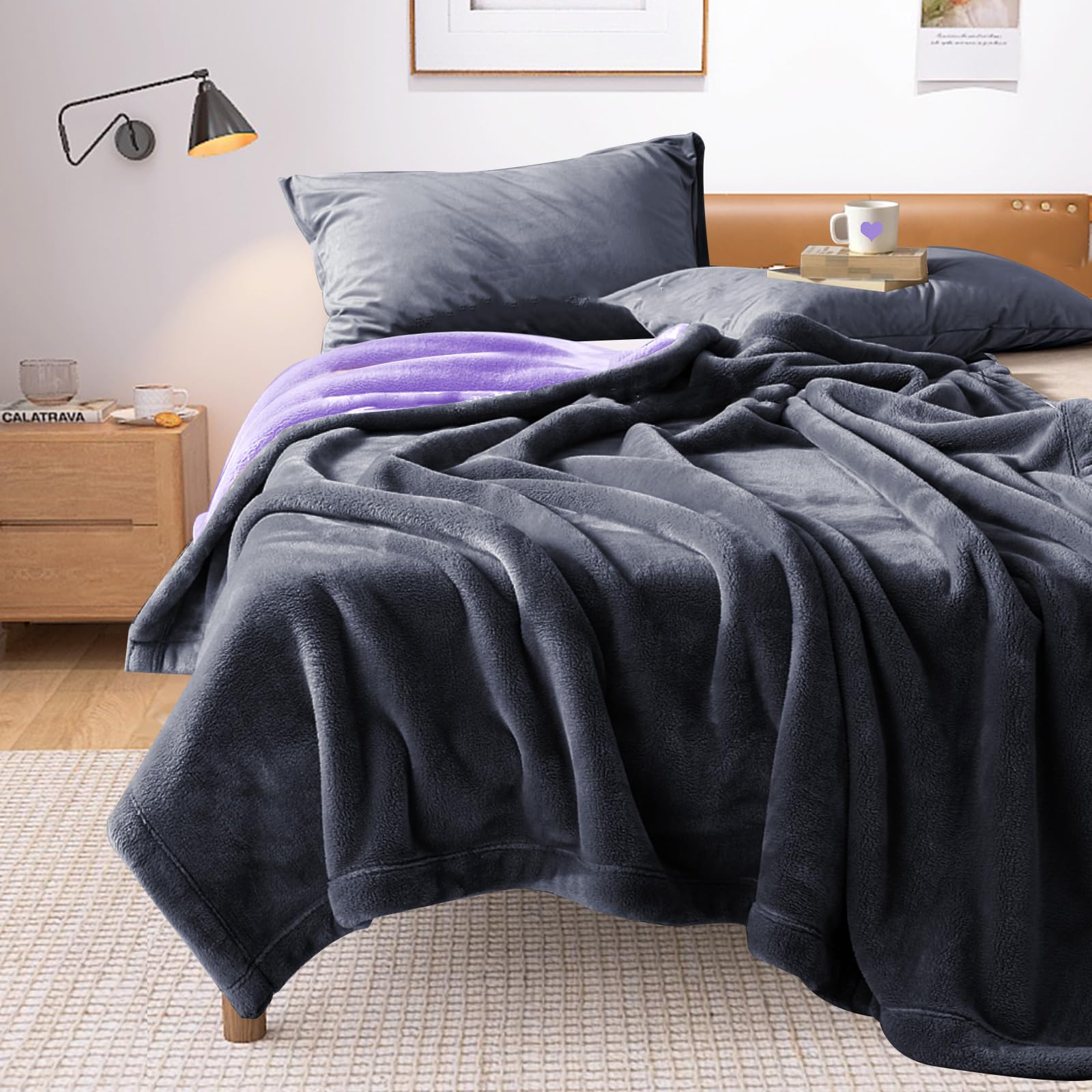 YISURE Waterproof Reversible Blanket for Bed King Size, 90"x80", Stain Proof Leakproof Bed Cover, Washable, Reusable, Protects Beds & Furniture from Spills, Stains & Splashes (Grey/Violet)