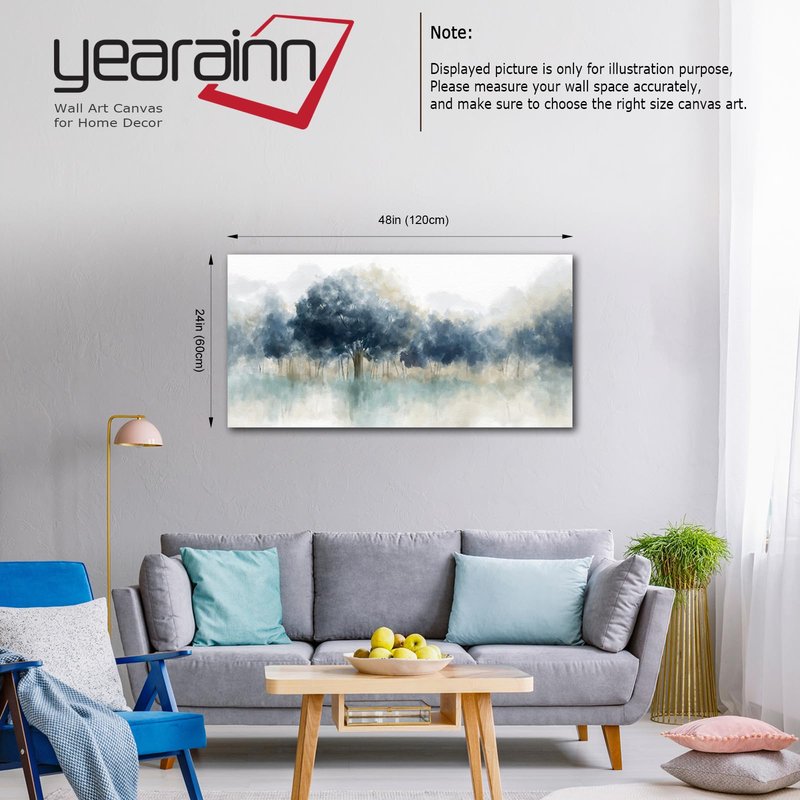 yearainn Foggy Forest Canvas Wall Art - Indigo Blue Abstract Trees Pictures for Wall Decor Nature Canvas Painting Modern Printing Artwork for Living Room Bedroom Home Office Wall Decoration 24" x 48"