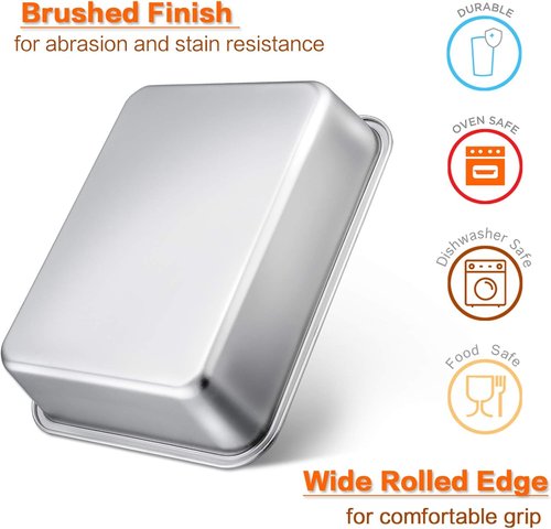 E-far Lasagna Pan Set - Deep Stainless Steel Baking Pans | Non-Toxic, Heavy Duty, 12.75 x 10 x 3.2 Inches