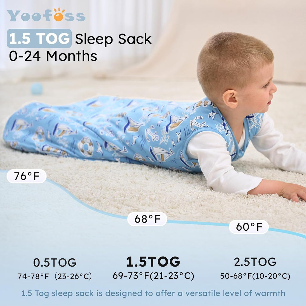 Yoofoss Baby Sleep Sack | 1.5 Tog Organic Cotton Wearable Blanket for Infants 0-6 Months