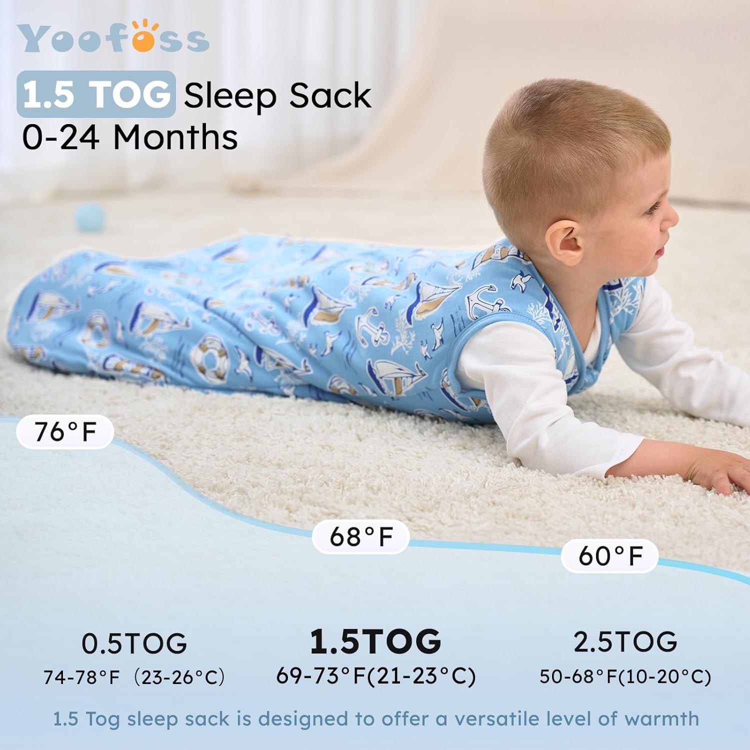 Yoofoss Baby Sleep Sack | 1.5 Tog Organic Cotton Wearable Blanket for Infants 0-6 Months