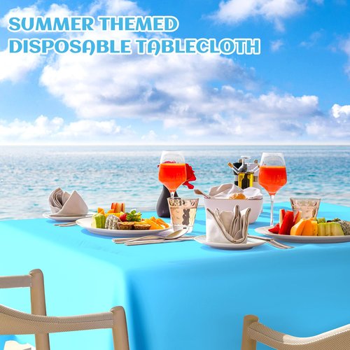 Kinlop 12 Pcs Plastic Light Sky Blue Tablecloths Green Disposable Rectangle Table Covers 54 x 72 Inch for Gender Reveal Parties Baby Shower Engagement Wedding, Fits 5 to 6 Foot Rectangle Tables