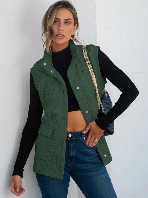 ANRABESS Women's Fleece Vest - Cozy Button-Down Sherpa Jacket with Pockets for Winter Wear