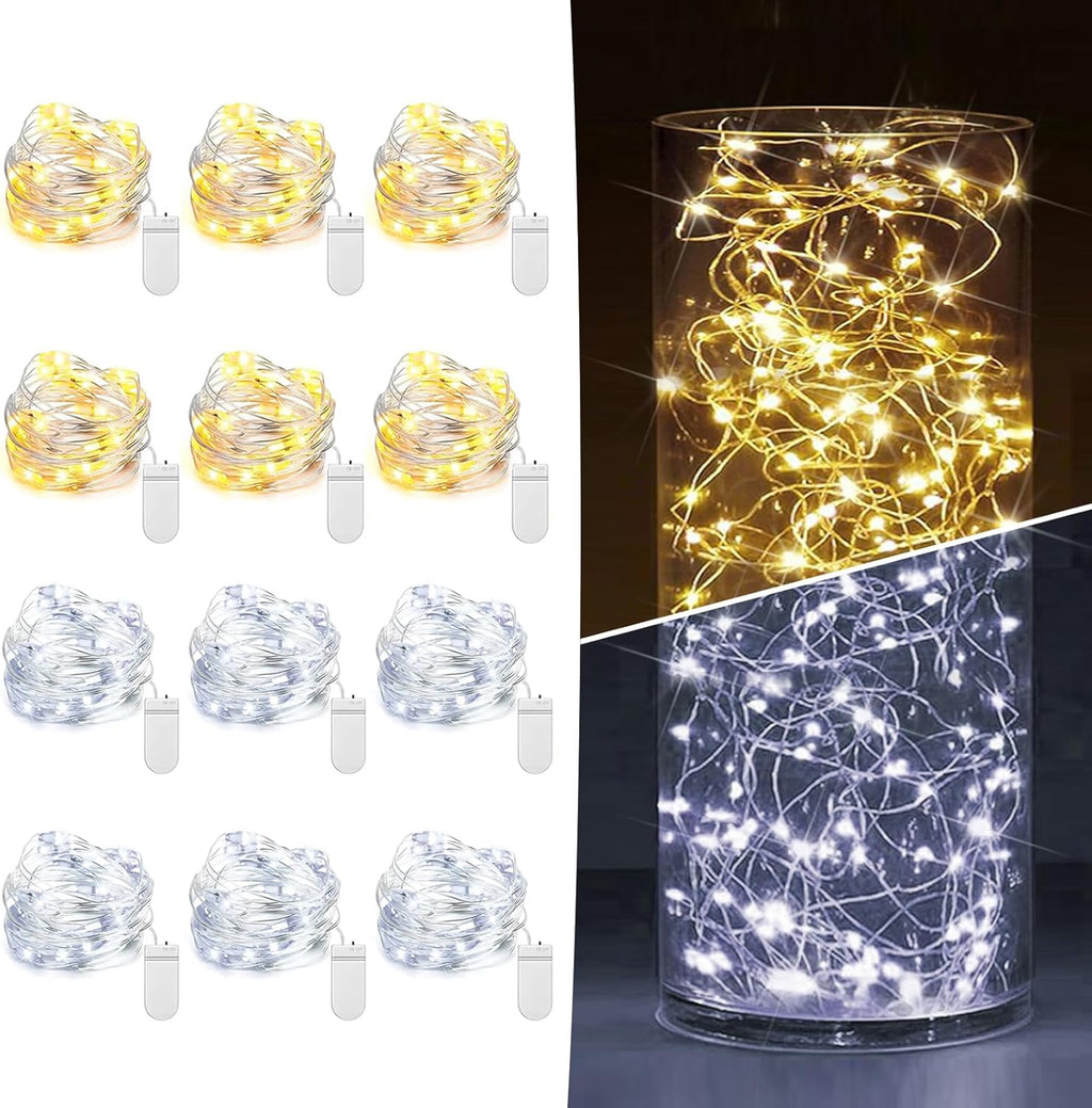 Skiennix 12 Pack Fairy Lights - Battery Operated 7ft Mini String Lights for Weddings & Decor | Warm White & Cool White