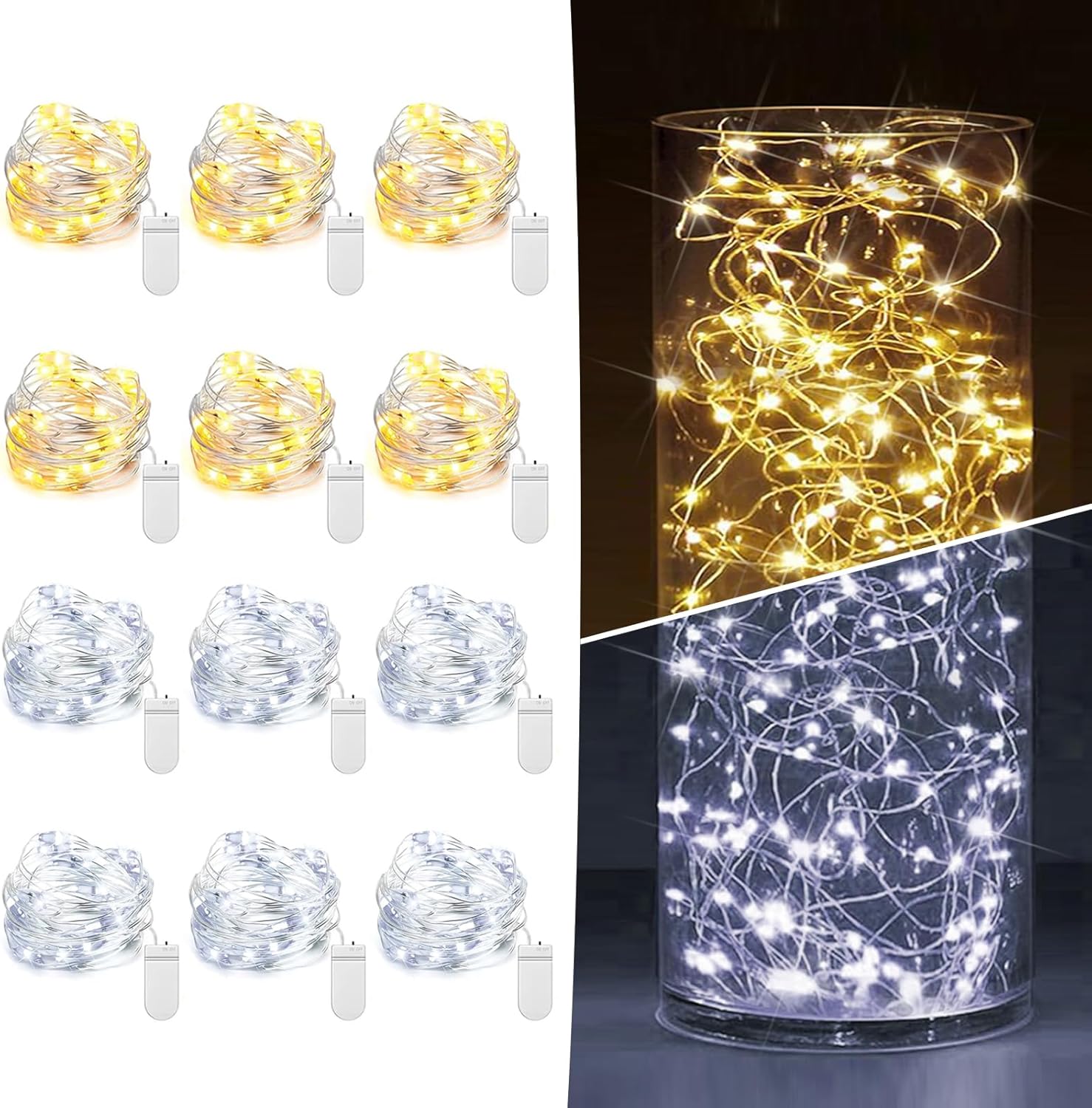 Skiennix 12 Pack Fairy Lights - Battery Operated 7ft Mini String Lights for Weddings & Decor | Warm White & Cool White