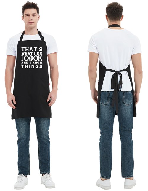 Kaidouma Funny Grilling Aprons for Men - That's What I Do I Cook and I Know Things - Men’s Adjustable Chef Cooking BBQ Grill Aprons with 2 Pockets and 40” Long Ties