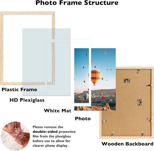 JCJMY 12x16 Picture Frame - Display 11x14 Photos with Mat or 12x16 Without Mat | Natural Wall Hanging Design