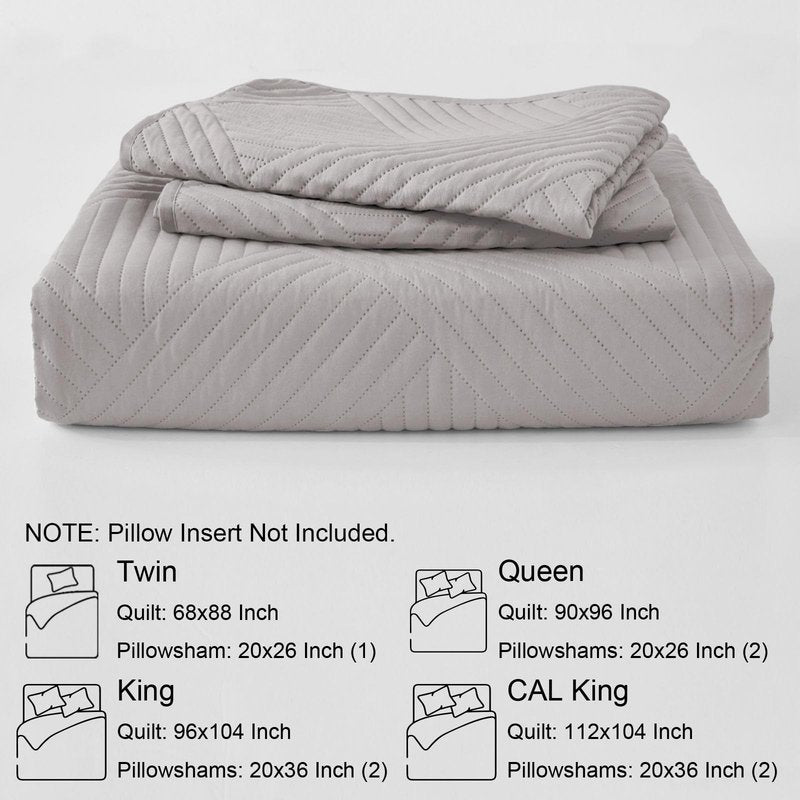 Whale Flotilla Queen Quilt Set, Soft Lightweight Quilts Bedspreads Coverlet with Embossed Pattern, Bedding Sets with 2 Pillow Shams, Reversible Bed Cover for All Seasons, 96x90 Inches, Light Grey