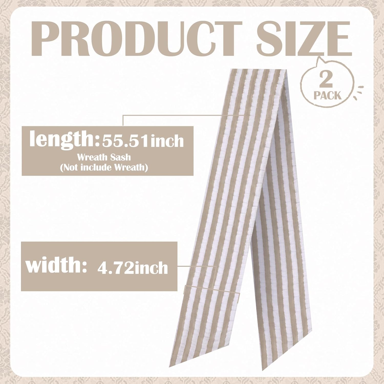 Skiennix Brown Wreath Sash - 2 Pcs Rustic Seersucker for Embroidery Monogram Home Decor | 60 Inch Boho Stripe