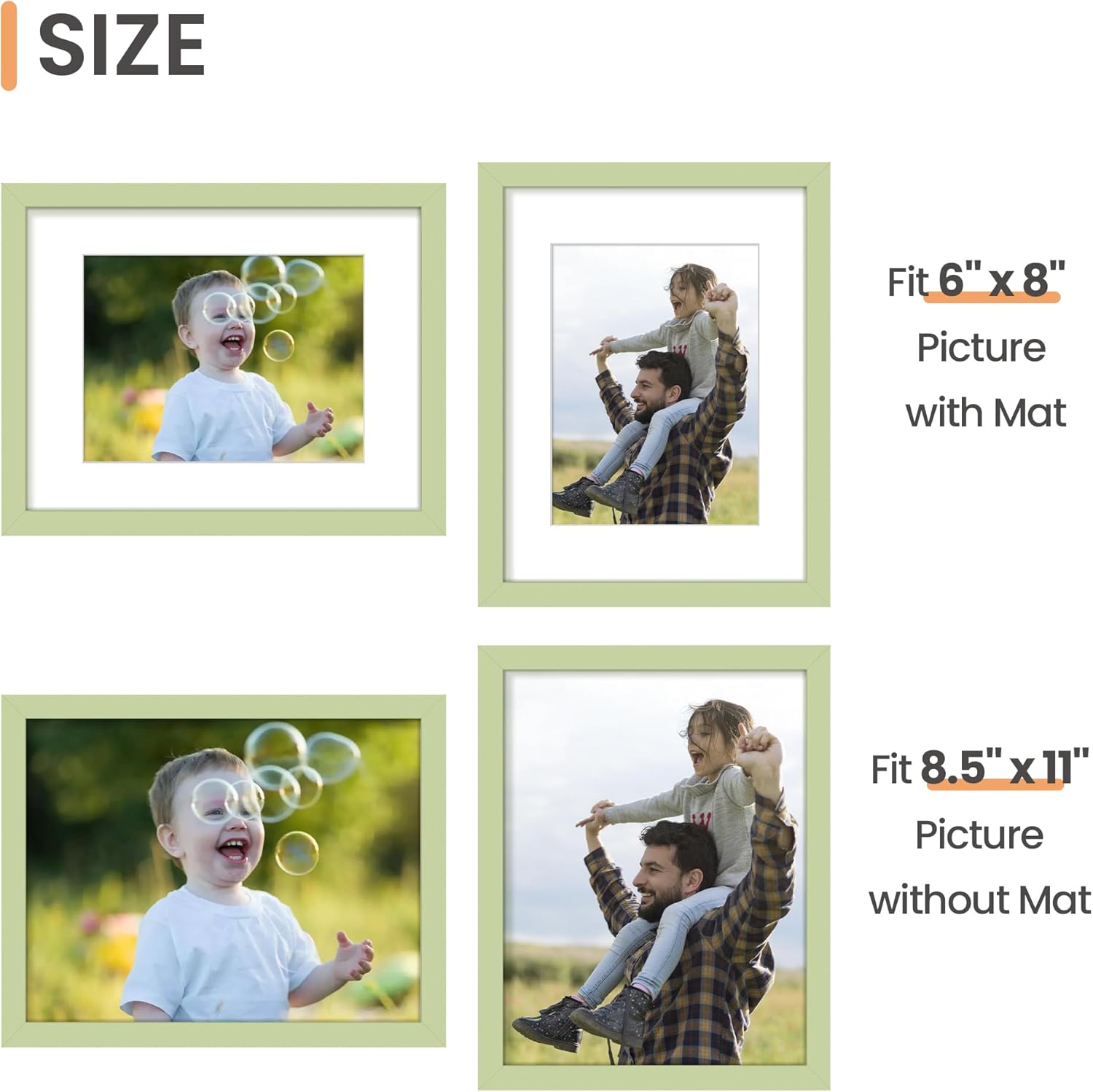 Upsimples 8.5x11 Picture Frame - Versatile Display for 6x8 or 8.5x11 Photos - Green, 1 Pack