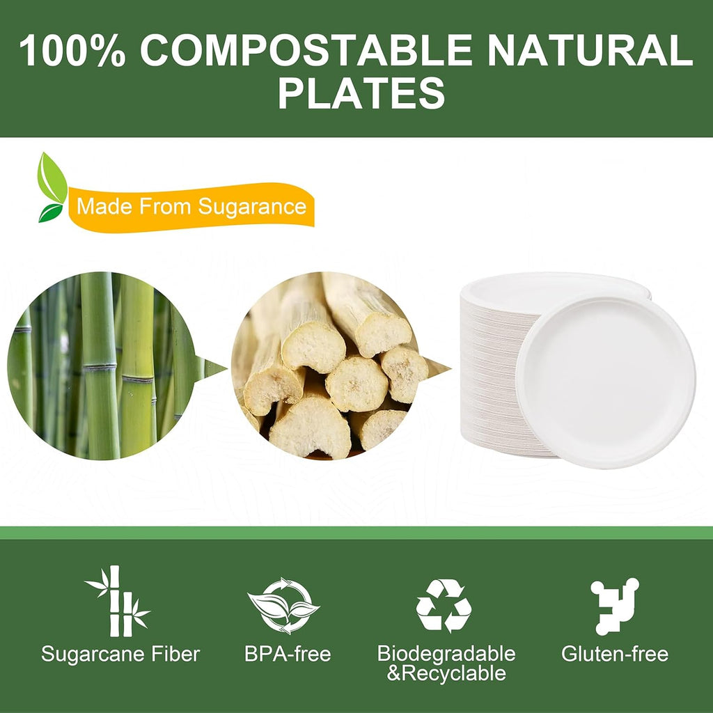 WELLIFE 10-Inch Compostable Paper Plates - 125-Pack Heavy Duty, Eco-Friendly & Microwaveable | BPI Certified