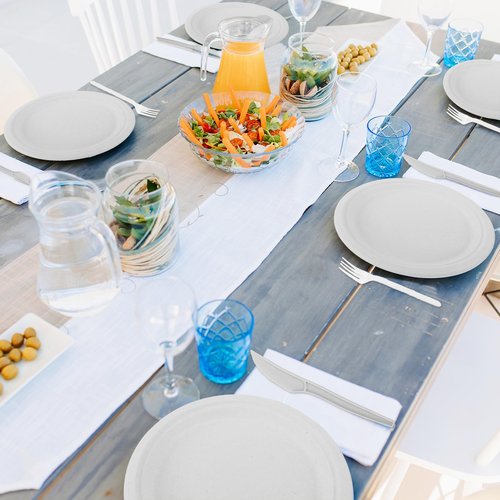 Diihossbox 150 Piece (25 Sets) Biodegradable Paper Plates Set Disposable Heavy-Duty Eco Friendly Dinnerware Set,Include Plates,Forks,Knives,Spoons,Napkins for Birthday Camping Party Picnic BBQ