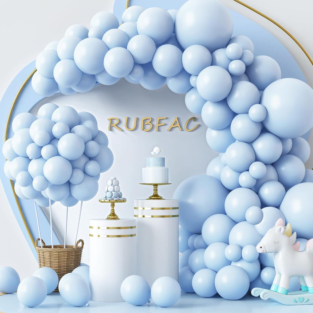 RUBFAC Pastel Blue Balloons - 129pcs in Various Sizes for Garland & Arch | Perfect for Birthday & Baby Showers