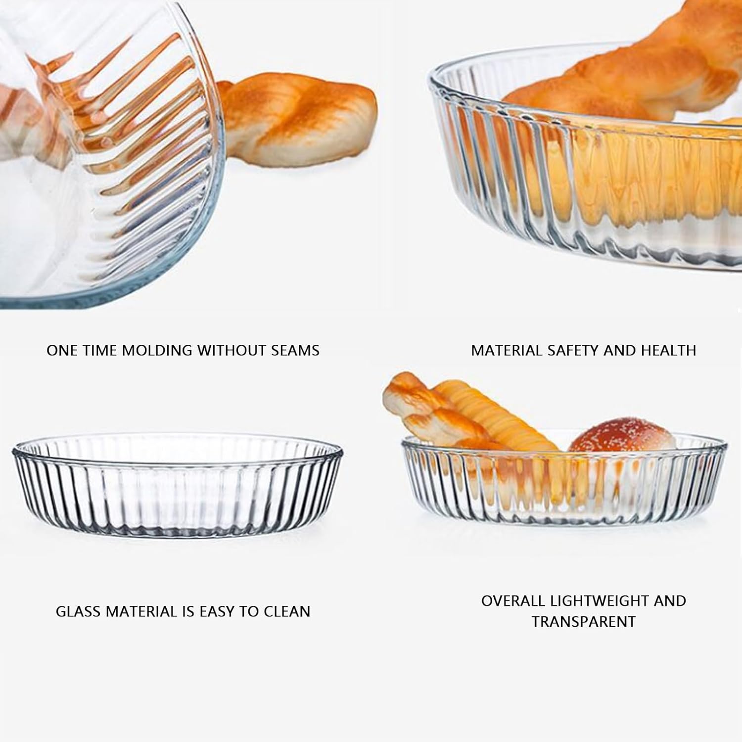 Skiennix 10-Inch Glass Deep Pie Dish - Durable Clear Baking Pan for Perfect Quiches & Pies