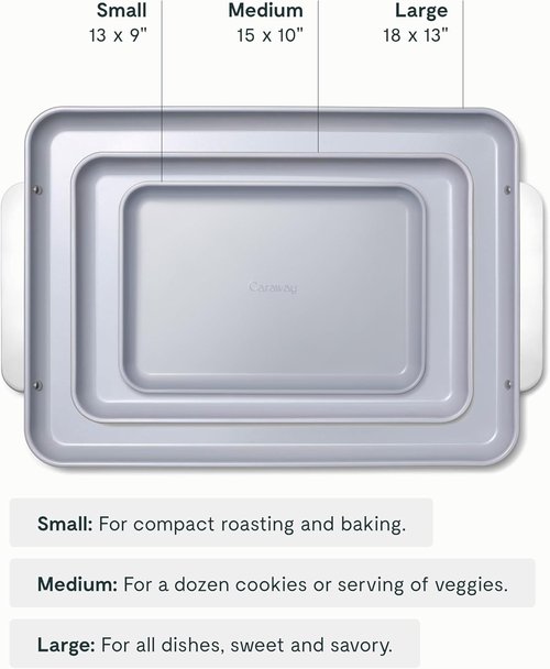 Caraway Non-Stick Ceramic Baking Sheet Trio - Non-Toxic, PTFE & PFOA Free - Slate | Large, Medium & Small Sizes