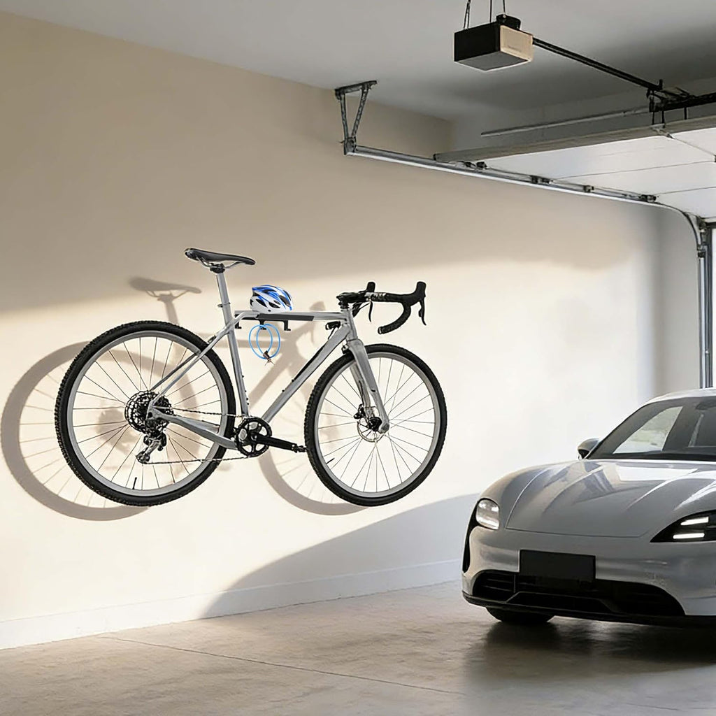 Skiennix Bike Wall Mount | Heavy-Duty Horizontal Indoor Rack for Space-Saving Garage Storage - Fits Road, Mountain & Hybrid Bikes
