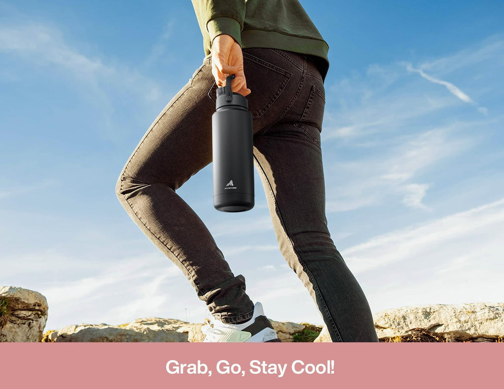 POWCAN 40 oz Insulated Water Bottle - 2-in-1 Straw & Spout Lid | Keeps Drinks Cold 24H, BPA-Free (Rosy Bouquet)