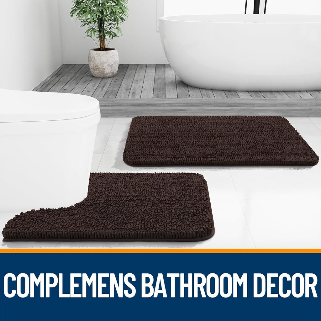 OLANLY Large Bath Rugs - Extra Soft Chenille with Rubber Backing | Quick Dry & Machine Washable, Brown 47x32