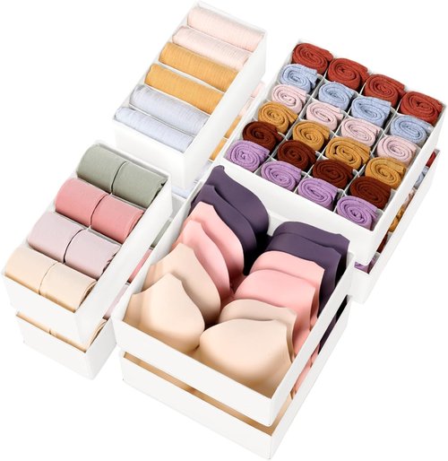 Criusia Sock Drawer Organizer - 8 Foldable Dividers for Baby Clothing, Underwear & Accessories | White