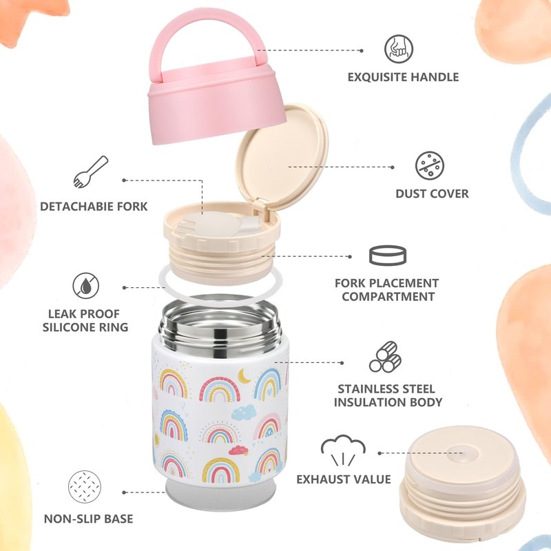 Zenvory 10oz Soup Thermo for Hot Food Kids Insulated Food Jar Container with Spoon Width Mouth Stainless Steel Leak Proof Thermo Lunch Box for School Travel
