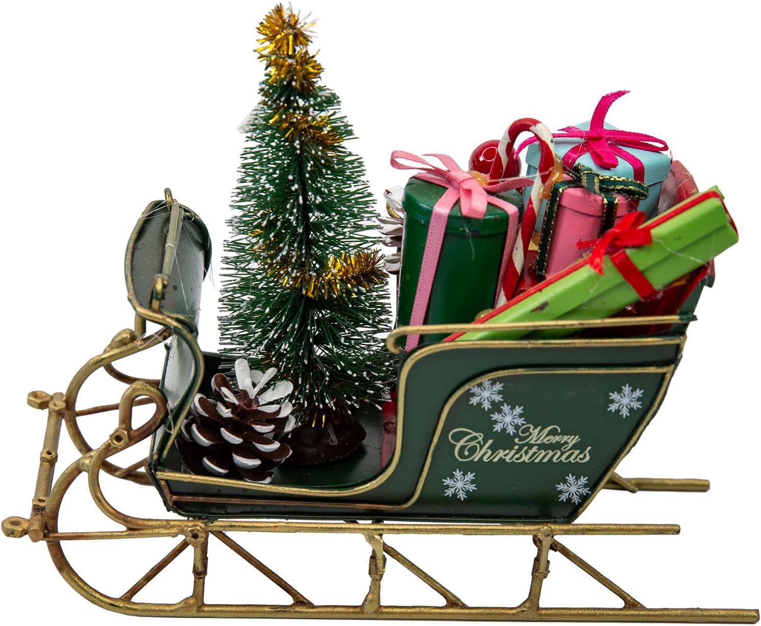 YCHTEWY Red Santa Sleigh Christmas Decor - Rustic Metal Tabletop Holiday Decoration (6.7")