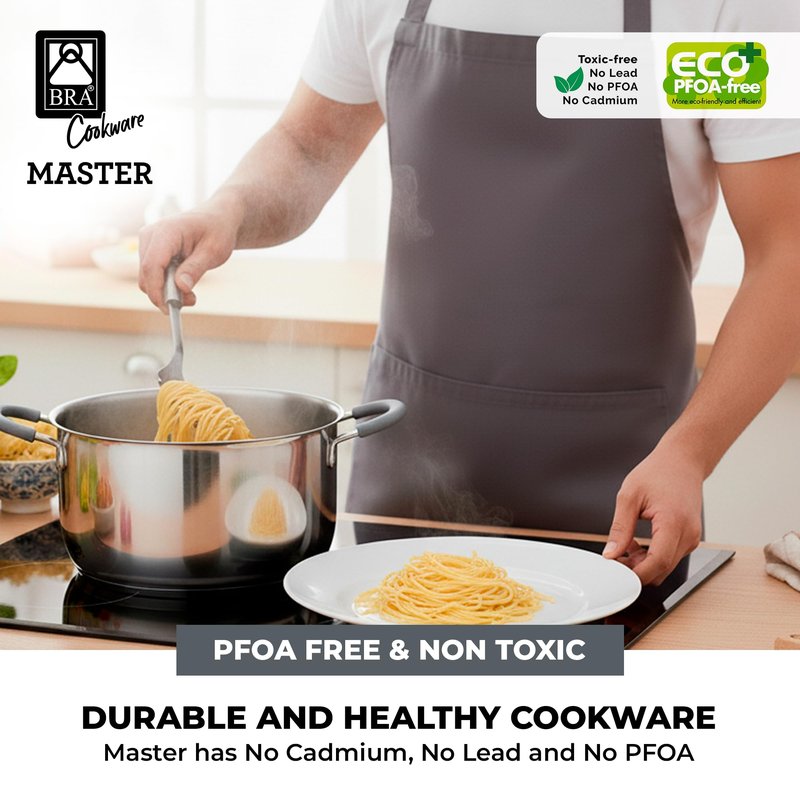 BRA COOKWARE Master Stainless Steel Stock Pot w/Glass Lid | 8 Inch 2.4 Quart Premium 18/10 Cooking Pot | PFAS Free Deep Pot | Silicone Coated Handles | All Cooktops (incl. Induction) | Shiny Finish