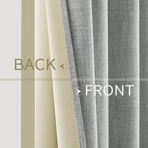 MIULEE Blackout Linen Curtains - 100% Thermal Insulated Room Darkening Drapes | Glacier Gray, 52 x 90 Inch (2 Panels)