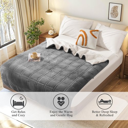 LBRO2M Weighted Blanket 20 lbs 60 X 80 Inches, Flannel Heavy Blanket with Glass Beads, Soft Thick Comfort Blankets for Adults Bed Heavy Blanket, Dark Gray