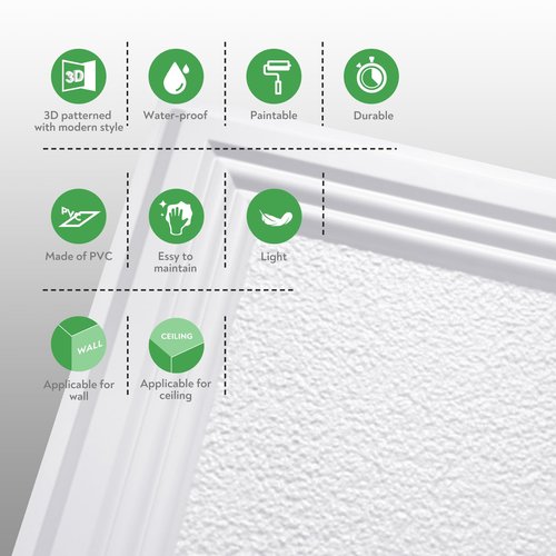 STICKGOO Drop Ceiling Tiles 24x24 PVC Glue Up Ceiling Panel to Prevent Breakage Pack of 12 Tiles Cover 48 Sq. Ft, Textured Popcorn White