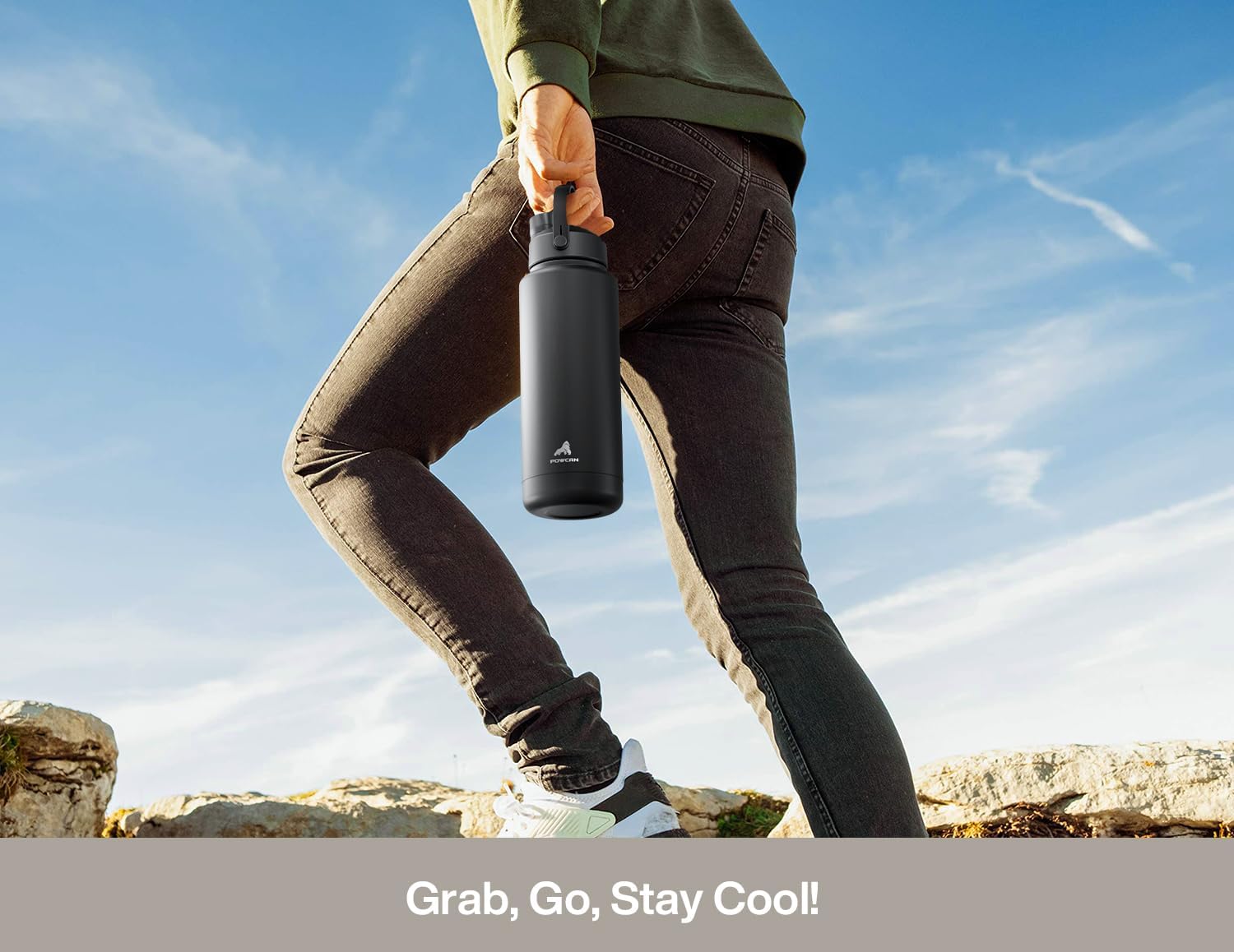 POWCAN 40 Oz Insulated Water Bottle - 2-in-1 Straw & Spout Lid, Leak-Proof, BPA-Free | Ivory Color