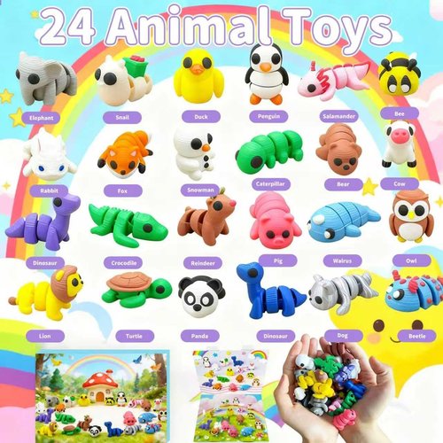 Christmas Advent Calendar 2025 for Kids - 24-Day Countdown with 3D Printed Animals & STEM Toys