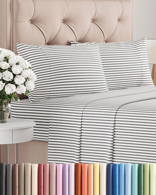 King Size 4 Piece Sheet Set - Comfy Cooling Bed Sheets for Luxury Bedding - Soft, Wrinkle-Free, Deep Pockets - Oeko-Tex Certified - Grey Stripes