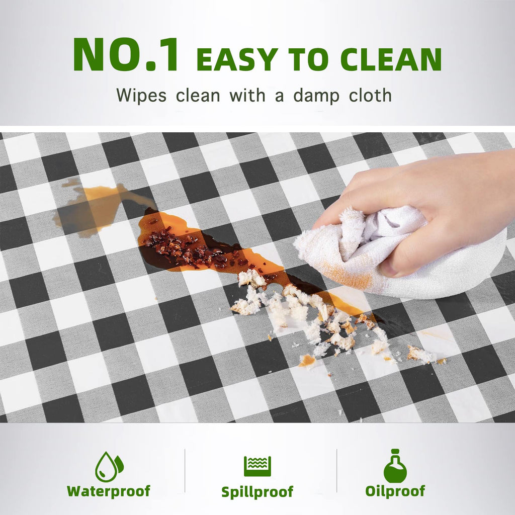 UMINEUX Picnic Table Cover with Bench Covers Fitted Table Clothes for 8 Foot Rectangle Tables Vinyl Flannel Backing with Elastic Edge -for Outdoor/Indoor Party Dining(30 x 96 Inch,3-Pcs,Black Plaid)