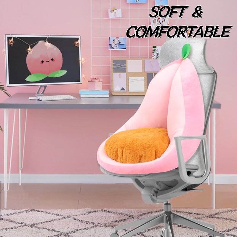 Sexysamba Cute Fruit Gaming Chair Cushion with Backrest Non-Slip, Comfy Kawaii Computer Chair Pad for Gamer Chair Seat Cushion Armchair Pillow for Office Desk Home Decor,20"x23",Peach