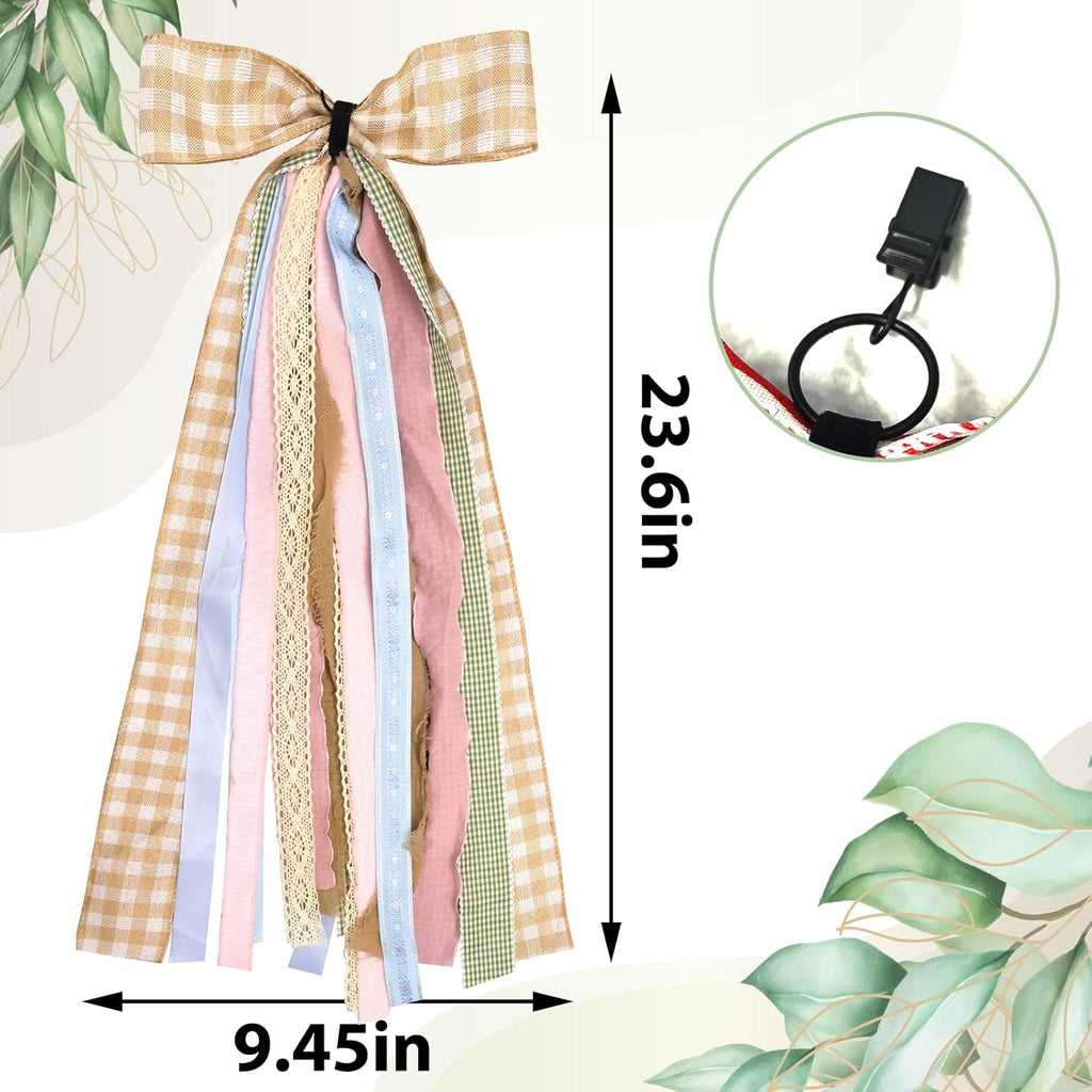 Skiennix Large Fall Ribbons Bow - Assorted Orange & White Buffalo Plaid Fabric Set for Thanksgiving Decor
