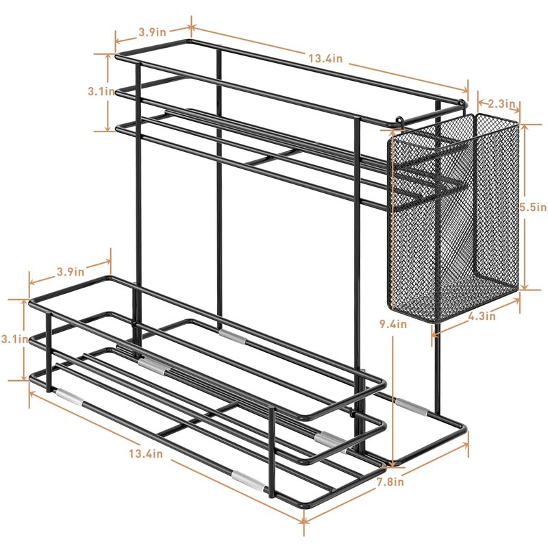 OVICAR Coffee Syrup Organizer Rack - 8 Bottle Holder Stand for Coffee Bar & Station Accessories with Straw & Pod Basket, 2 Tiers Black