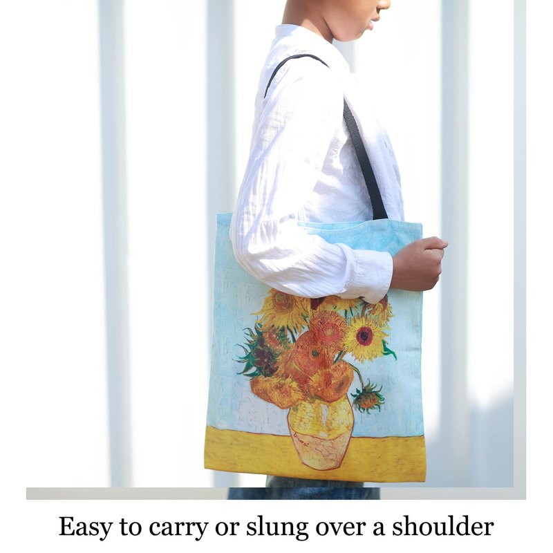 SuyuanArt 3 Pack Aesthetic Cute Van Gogh Tote Bag, Art Carry-on Shoulder Bag Canvas Reusable Foldable Grocery Beach Travel Bag for Women