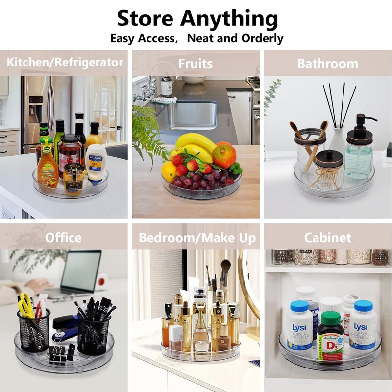 Amolliar 4 Pack 12" Lazy Susan Turntable Organizer, Non-Skid Spice Rack for Cabinet, Kitchen, Fridge, Countertop, Pantry Organizer Storage, Bathroom, Makeup Vanity Rotating Tray, Under Sink Organizing