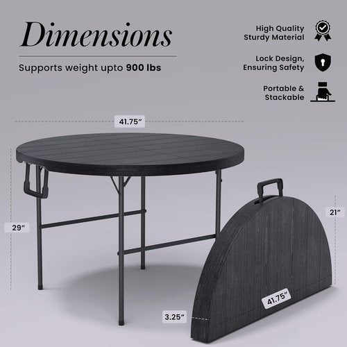 Modern Space 3.5 Feet Circular Round Foldable Table - Heavy Duty Portable Design for Indoor/Outdoor Events