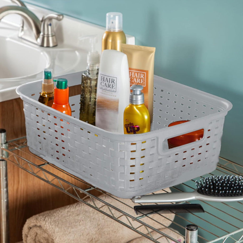 Sterilite Short Plastic Weave Storage Baskets - Perfect for Organizing Crafts & Jewelry | Gray, 6-Pack