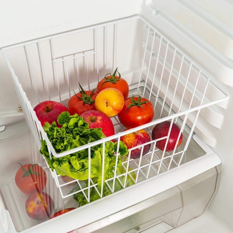 Y.Z.Bros Freezer Organizer Bin, Kitchen Metal Wire Storage Basket, Pantry Cupboard Household Container Divider with Handles, Bathroom, Closet, Bedroom, Office, Rustproof - White（4）