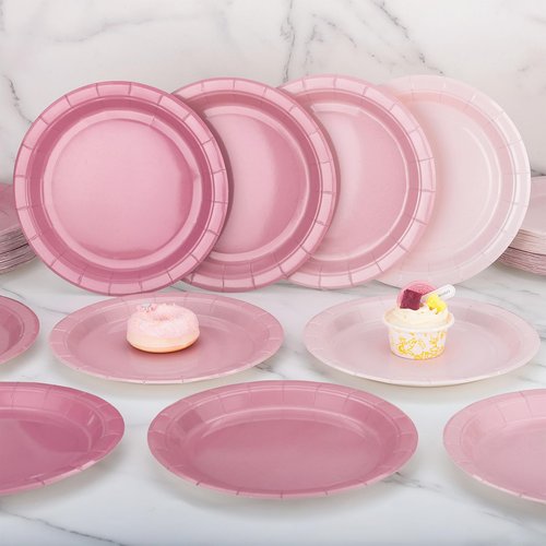 Xiangqu 120 Pcs Dusty Pink Paper Plates, 9 inch Mothers Day Plates Birthday Cake Dessert Plate Gradient Pink Dinner Plate for Mothers Day Baby Bridal Shower Birthday