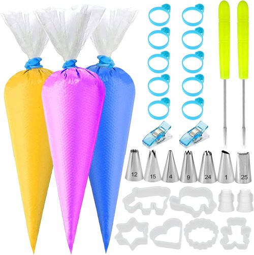 129Pcs Piping Bags Set by [Brand Name] - 100 Disposable 12-Inch Tipless Bags & 7 Frosting Tips for Cake Decorating