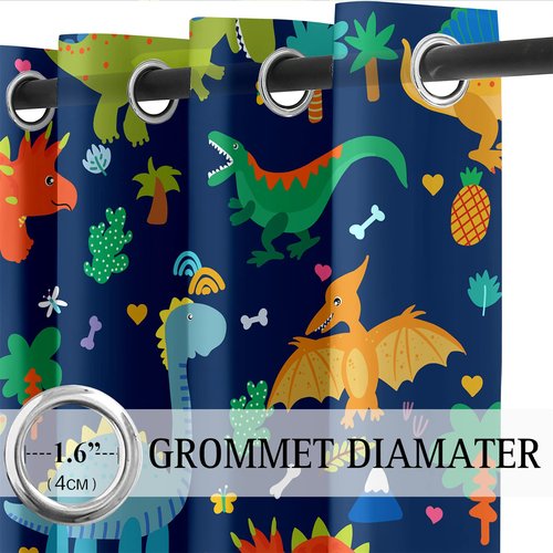 Kossmjx Cartoon Dinosaur Curtain Panels Curtains Blue Curtains for Boys Bedroom Grommet Top Window Treatment 2 Panels Drapes Kids Room Decor Navy Blue Curtain 84 Inch Length, 82" x 84"
